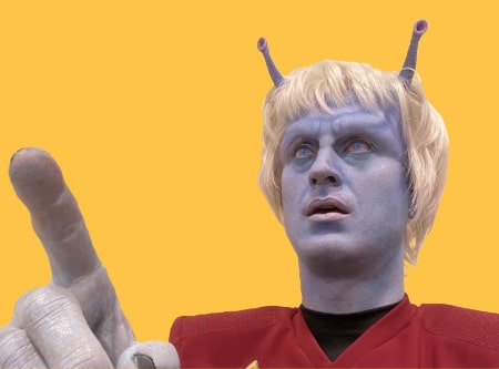 chris o'bray dressed as an andorian alien from star trek